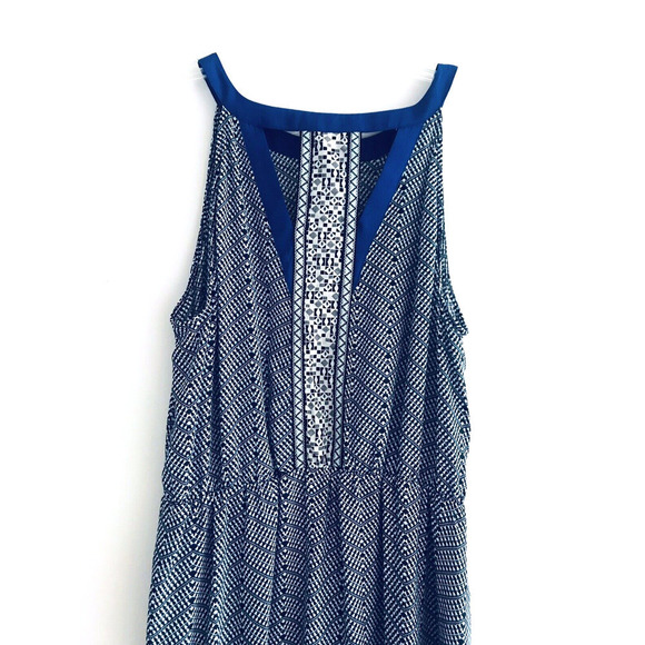 Lucky Brand | Women's Blue Sleeveless A-Line Maxi Chevron Dress Size XL - Picture 6 of 15